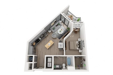 1 bedroom 1 bathroom Floor plan E at WOODBURN EXCHANGE, Cincinnati, 45206